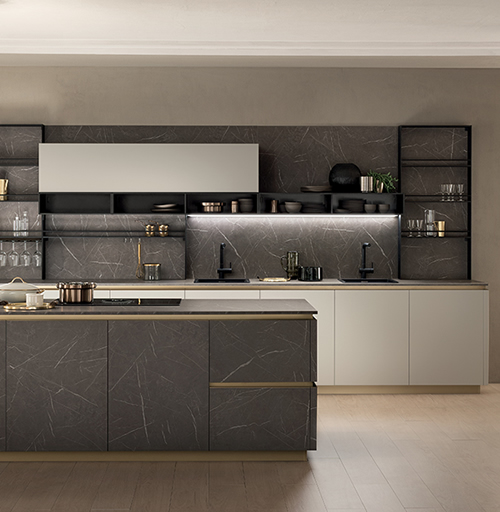 Cucina moderna effetto marmo colore grigio scuro