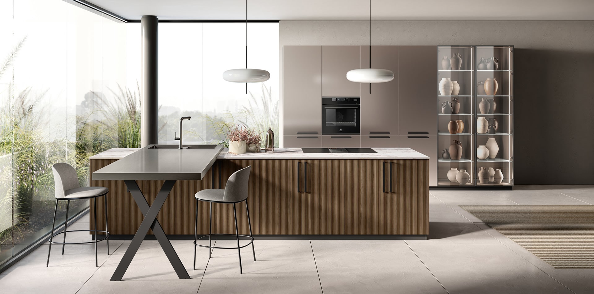 Cucina su misura stile moderno in colore beige modello MUSA