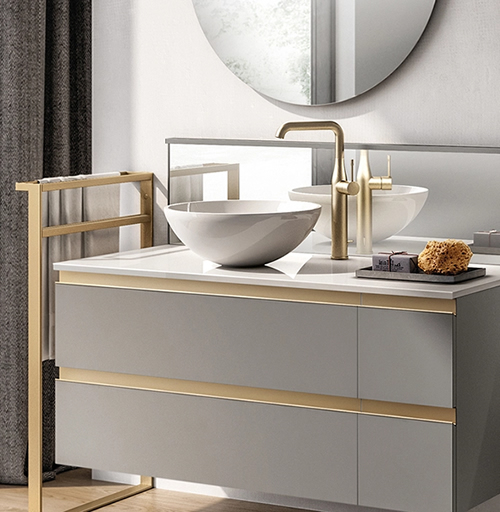 Mobile lavandino con cassetti sospeso grigio-oro