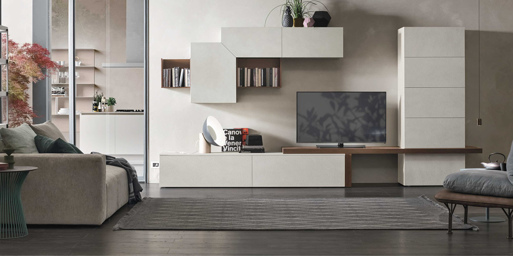 Mobile soggiorno con spazio per TV stile moderno bianco
